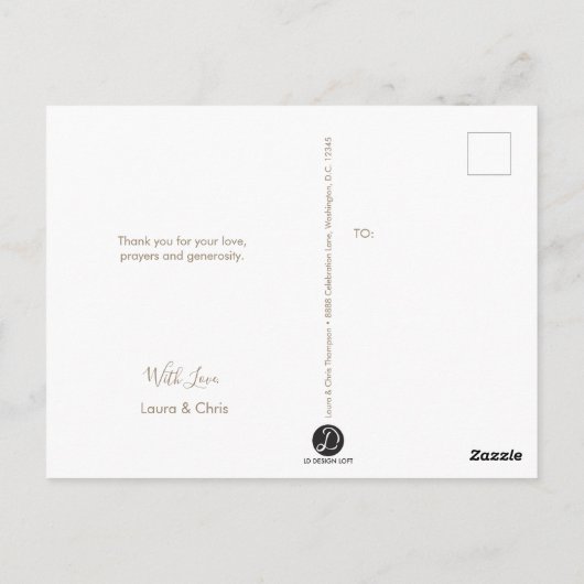 モダンな男の子の青い写真の洗礼感謝カード ポストカード (裏面)