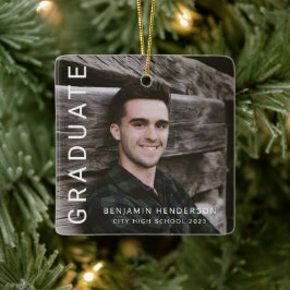 モダンな男子の卒業写真 セラミックオーナメント