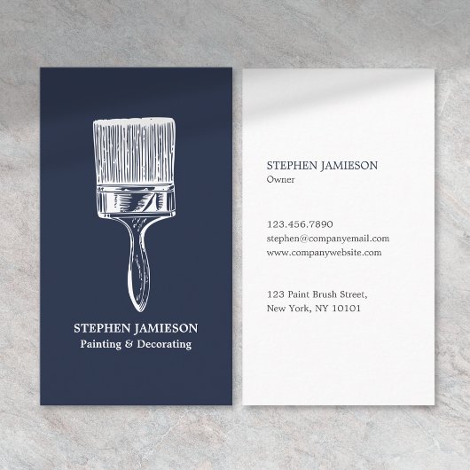 モダンな画家 & 装飾家 ネイビーブルーとホワイト 名刺