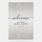 モダンな疑似グリッターを使用した豪華なウェルカムサイン シルバー アクリルサイン (正面)