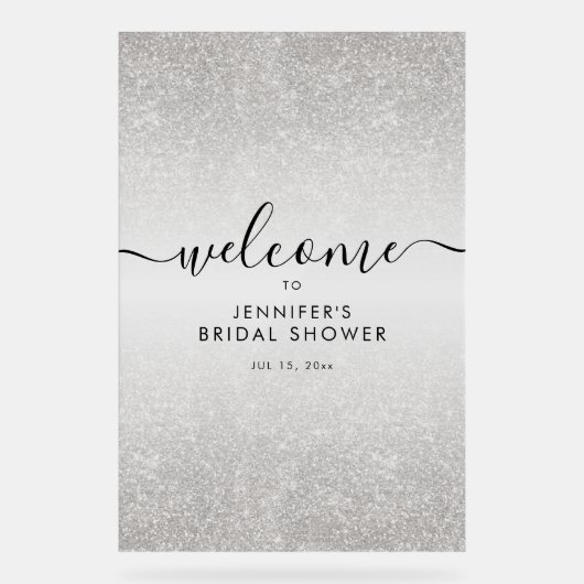 モダンな疑似グリッターを使用した豪華なウェルカムサイン シルバー アクリルサイン (正面)