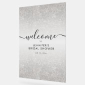 モダンな疑似グリッターを使用した豪華なウェルカムサイン シルバー アクリルサイン (傾斜)