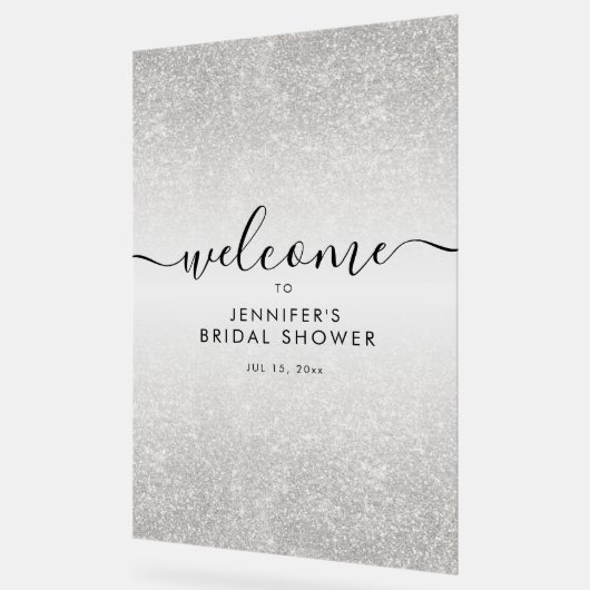 モダンな疑似グリッターを使用した、豪華なウェルカムサイン シルバー アクリルサイン (傾斜)