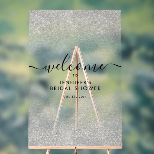 モダンな疑似グリッターを使用した、豪華なウェルカムサイン シルバー アクリルサイン (ニュートラル)