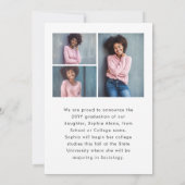 モダンな白いスクリプトオーバーレイ4枚写真 卒業のお知らせ 案内状 (裏面)