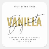 モダンな白いスクリプト タイポグラフィーのキャンドルラベル スクエアシール (正面)