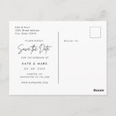 モダンな白いフレームの写真 ウェディング セーブ・ザ・デート ポストカード (裏面)