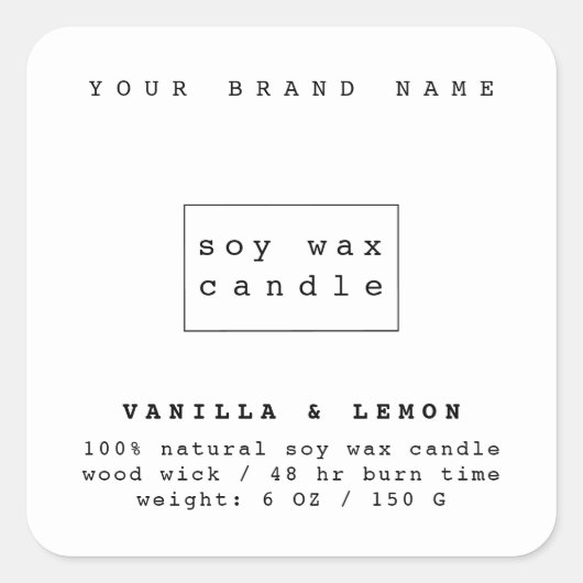 モダンな白い化粧品のパッケージキャンドル スクエアシール (正面)
