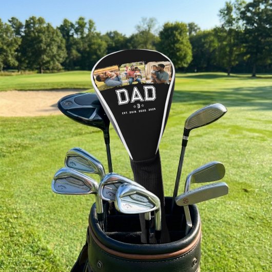 モダンな白い文字のDad Established 3枚の写真 ゴルフヘッドカバー