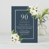 モダンな白い花とエレガントなグリーンが90歳の誕生日を祝う 招待状 (スタンド正面)