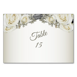 モダンな白い花とグリーンがかったベージュの結婚式パーティー テーブルナンバー
