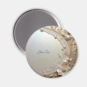 モダンな白い花のパールマグネット マグネット (正面/裏面)