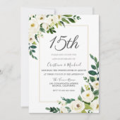 モダンな白い花 15周年記念結婚式 招待状 (正面)