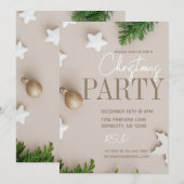 モダンな白とタン ニュートラルなクリスマスパーティー 招待状 (正面/裏面)