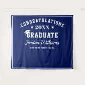 モダンな白とネイビーブルーの卒業写真用背景 タペストリー (正面(横))