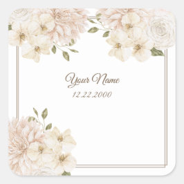 モダンな白とピンクの花と緑の結婚式パーティー スクエアシール