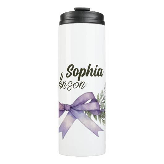 モダンな白と紫の花のデザインのオリジナル タンブラー (正面)