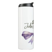 モダンな白と紫の花のデザインの名前入り タンブラー (回転左)