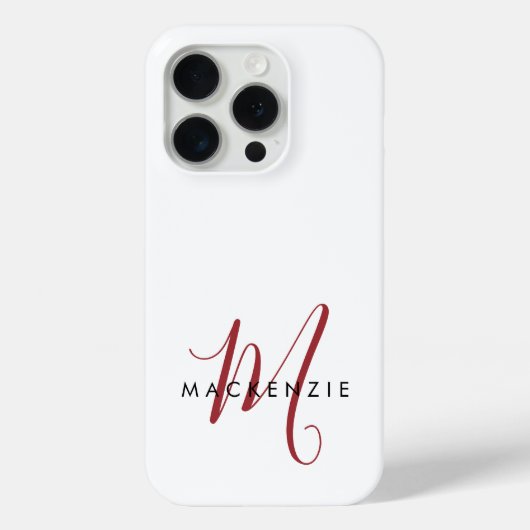 モダンな白と赤のスクリプトモノグラム Case-Mate iPhoneケース (裏面)