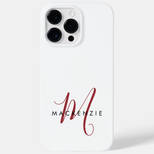 モダンな白と赤のスクリプトモノグラム Case-Mate iPhoneケース (裏面)