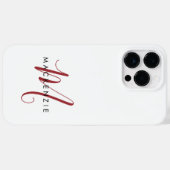 モダンな白と赤のスクリプトモノグラム Case-Mate iPhoneケース (裏面 (横))