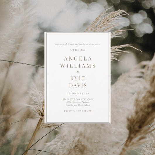 モダンな白と金のテキスト、両親の名前なしの結婚式 招待状