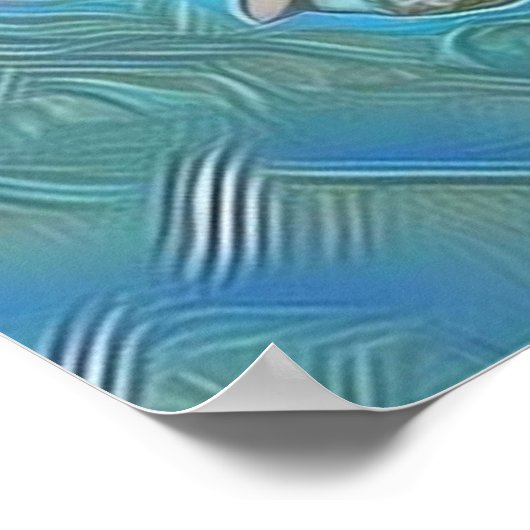 モダンな白と青と緑の桜の水彩画 ポスター (角)