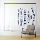 モダンな白と青の卒業写真撮影用背景 タペストリー (インサイチュ(横))