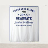 モダンな白と青の卒業写真撮影用背景 タペストリー (正面)