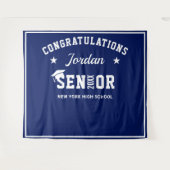 モダンな白と青の卒業写真撮影用背景 タペストリー (正面(横))