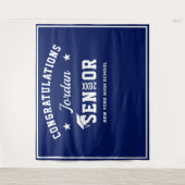 モダンな白と青の卒業写真撮影用背景 タペストリー (正面)