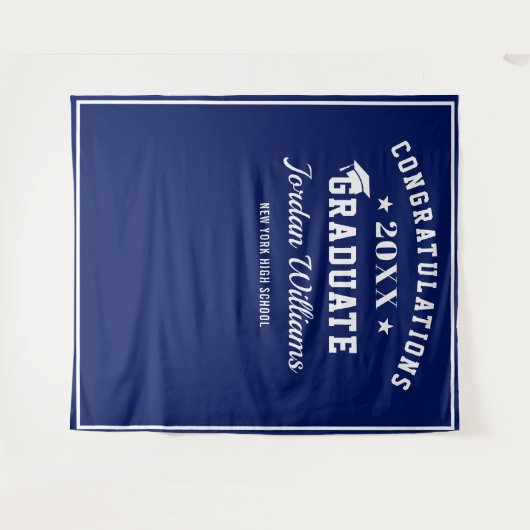 モダンな白と青の卒業写真用小道具背景 タペストリー (正面(横))