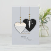 モダンな白と黒のイラスト結婚式のハート セーブザデート (スタンド正面)