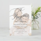 モダンな白と黒のシンプルな結婚式の披露宴写真 招待状 (スタンド正面)