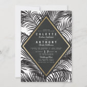 モダンな白と黒のトロピカルパームの葉のウェディング 招待状 (正面)