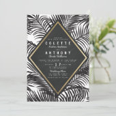 モダンな白と黒のトロピカルパームの葉のウェディング 招待状 (スタンド正面)