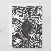 モダンな白と黒のトロピカルパームの葉のウェディング 招待状 (裏面)