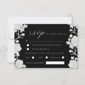 モダンな白と黒のバラの結婚式 出欠カード (正面)