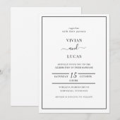 モダンな白と黒のミニマルウェディング 招待状 (正面/裏面)