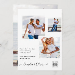 モダンな白と黒の写真 ウェディング 招待状 QRコード付き