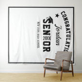 モダンな白と黒の卒業パーティー写真用背景 タペストリー (インサイチュ(横))