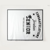 モダンな白と黒の卒業パーティー写真用背景 タペストリー (正面(横))