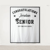 モダンな白と黒の卒業パーティー写真用背景 タペストリー (正面)