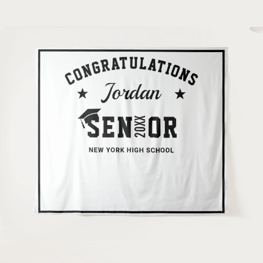 モダンな白と黒の卒業写真撮影用背景 タペストリー (正面(横))