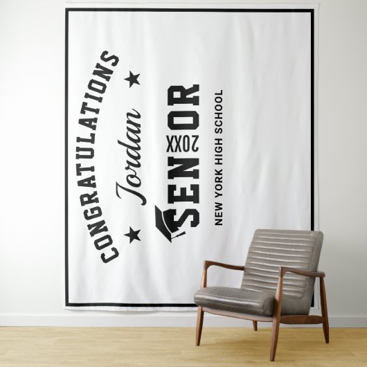 モダンな白と黒の卒業写真撮影用背景 タペストリー (インサイチュ)
