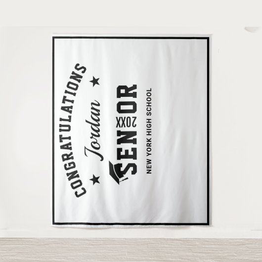 モダンな白と黒の卒業写真撮影用背景 タペストリー (正面)