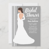 モダンな白のウェディングドレスとパールのブライダルシャワー 招待状 (正面)