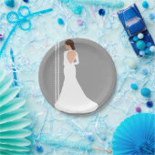 モダンな白のウェディングドレス 輝く ブライダルシャワー ペーパープレート (パーティー)