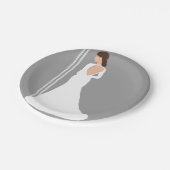 モダンな白のウェディングドレス 輝く ブライダルシャワー ペーパープレート (アングル)