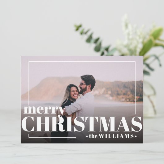 モダンな白のタイポグラフィー メリークリスマス フォト 招待状 (スタンド正面)